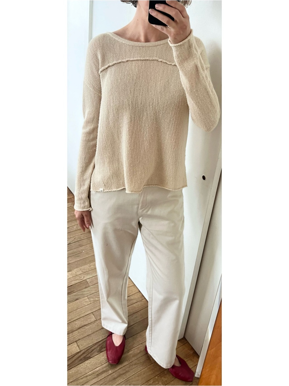 Rip Curl Cream Open Knit V-Neck Crisscross Back Sweater M